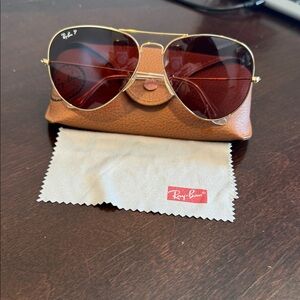 Ray-Ban Gold Polarized Sunglasses with Dark Red Lenses